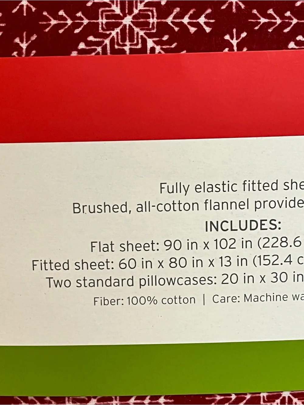 Queen Flannel Sheet Set 100% Cotton Red Snowflake Holiday Bedding